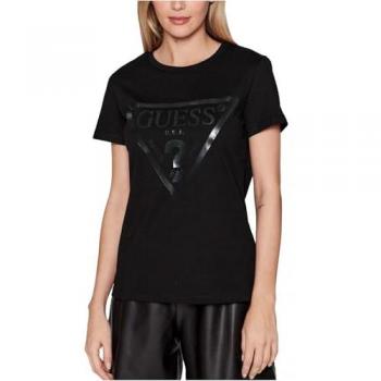 T-Shirt Nera con Logo Frontale Guess