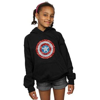 Marvel Girl’s Captain America Pixelated Shield Hoodie – Black, 9 Years (Youth)