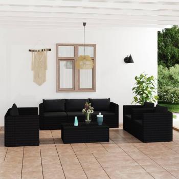 Juego de salón de jardín 9 piezas con almohadas en Polyrattan Negro