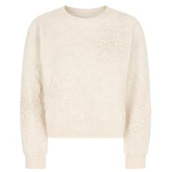 Oatmeal Yumi Knitted Floral Jumper – Beige, Small Female