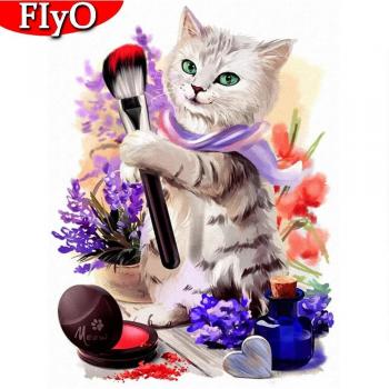 Coffret de broderie diamant chat carrée pleine, 20 cm x 30 cm – Décoration murale