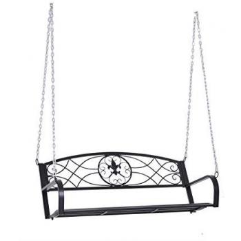 Banco Mecedora Colgante de Jardín, Columpio para 2 Personas, Cadenas Metálicas, Color Negro, 132 x 63 x 58 cm