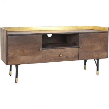 Mueble de TV DKD Home Decor Marrón oscuro de metal y madera de mango (130 x 45 x 60 cm)