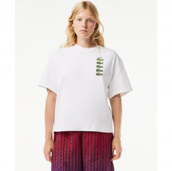 Camiseta Lacoste oversized manga corta mujer color blanco y verde
