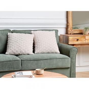 Set di 2 Cuscini Decorativi Beige in Cotone con Copertura a Maglia 45 x 45 cm Modello a Tinta Unita