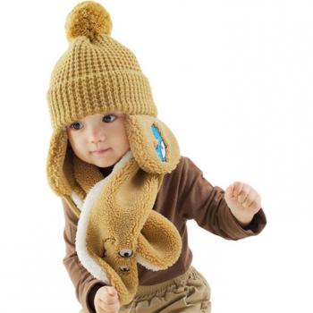 Knitted Baby Hat with Ear Flaps and Fleece Scarf
