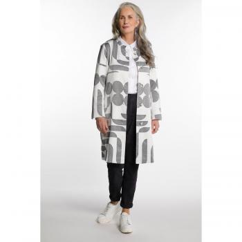 Giacca lunga nera con design grafico, collo alto, spacchetto, Donna, Taglia 54, Cotone/Poliestere