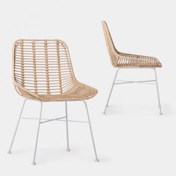 Dos Sillas Ratán Natural Patas Blancas para Comedor Modelo Lui