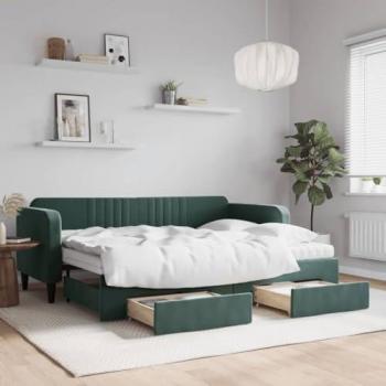 Lit Convertible Vert Foncé 80x200 cm Velours avec Tiroirs