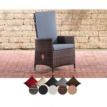 CLP Sevilla Polyrattan-Gartenstuhl – Verstellbar, braun-meliert, Eisengrau gepolstert