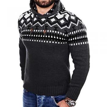 Reslad Norweger Pullover Herren Winterpullover Kapuzenpullover | Strickpullover für Männer RS-3013 (XL, Dunkelgrau)