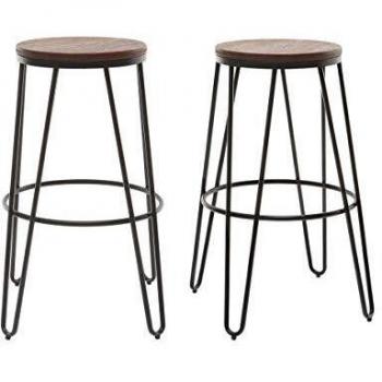 Tabourets de Bar empilables en métal Noir et en Bois H75 cm