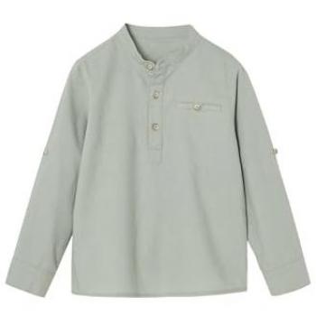 T-shirt col Mao coton lin vert sauge manches courtes pour garçons