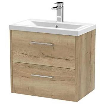 Hudson Reed Juno 600mm Wall Hung Single Vanity Unit with Mid-Edge Ceramic Basin in Autumn Oak