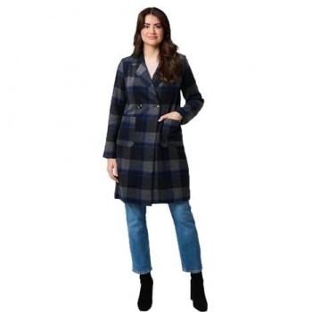 Izabel London Women's Blue Plaid Double Breasted Jacket, Size 8