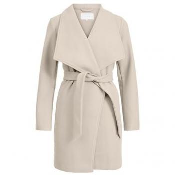 VILA Cappotto Cooley Ecru Mezza Stagione – Con Cintura a Collar
