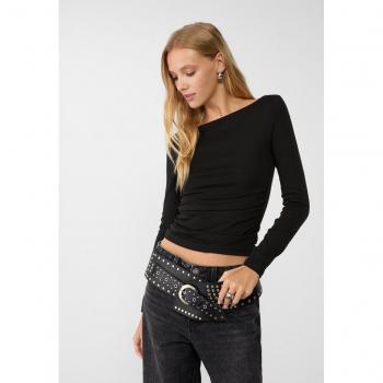 Stradivarius Modisches Langarmshirt Schwarz XS