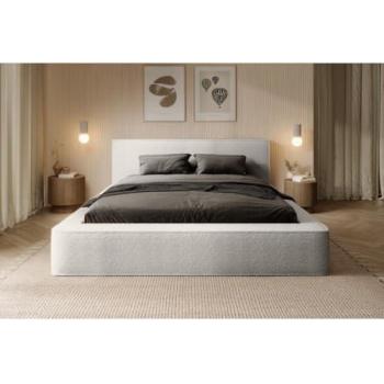 Lit coffre moderne Velora – Blanc alpin – 180x200 cm – Tissu velours doux – Sommier avec rangement