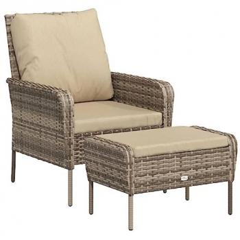 VidaXL Gartenstuhl und Fußhocker Hellbraun Poly Rattan