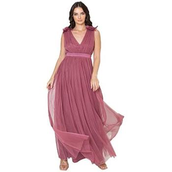 Maya Velvet Ruffle Maxi in Dark Pink, Women’s Size 26