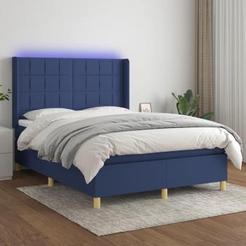 VidaXL 140x200 cm Blaues Boxspringbett mit Matratze und LED-Effekt, Stoffgestaltung