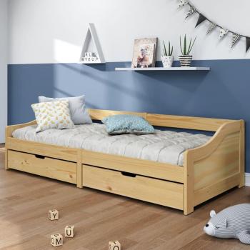 Prolenta Premium – Cadre de lit adulte, 90×200 cm, 2 tiroirs, bois pin, sans matelas