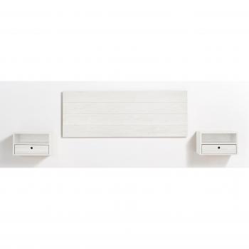 Cabecero de Madera Natural con Mesitas Blancas y Hueco 155x60