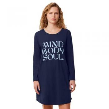 Chemise de nuit manches longues en coton pour femme bleu