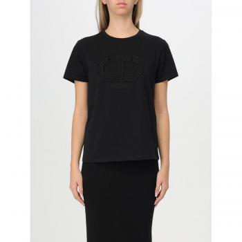 Women's Black Cotton T-Shirt with Beaded Design