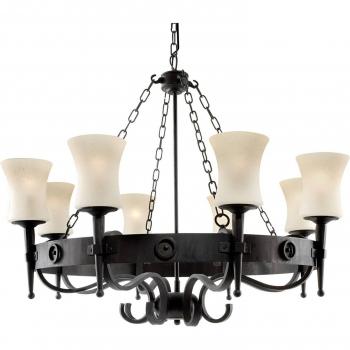Lampadario Cartwheel a 8 luci di Searchlight, finitura nera, attacco E27