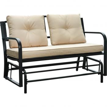 Outsunny Outdoor 2-Person Loveseat Glider Bench with Cushions, Khaki