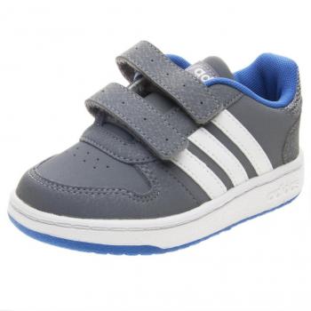 Adidas Kids' Hoops 2.0 CMF Low‑Top Sneakers (Grey, White, Blue) – UK 9.5