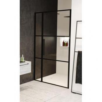 Riho Grid XL 120x200cm porte pivotante noir mat verre clair