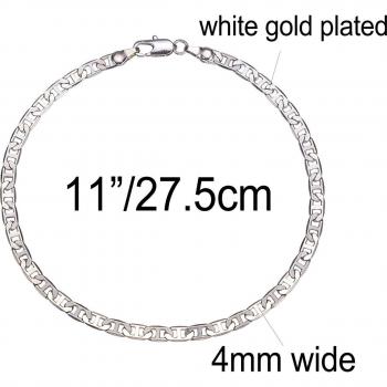 Waterproof 4.2mm White Mariner Link Anklet for Men and Women, 9-11 Inches