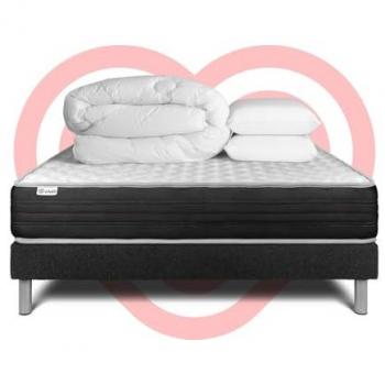Set Sommeil VITALMEMO ONE Noir – Matelas 180x200 cm + Sommier tapissier + Oreillers + Couette