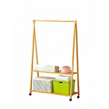 Stand Appendiabiti Bambù con Ruote e Mensole 90x150cm
