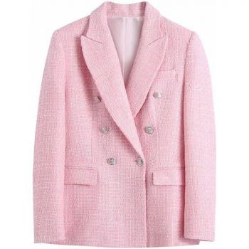 Double Breasted Pink Tweed Blazer