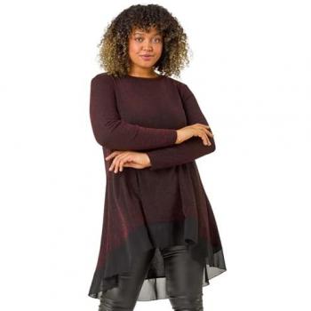 Tunic rouge chromé, manchette scintillante en satin