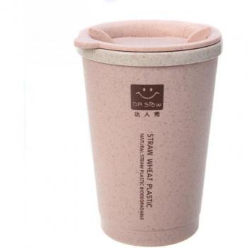 280 ml Double‑Wall Insulated Wheat Fiber Straw Coffee Travel Mug – Cute Coffee Cup, Leakproof Plastic with Lid