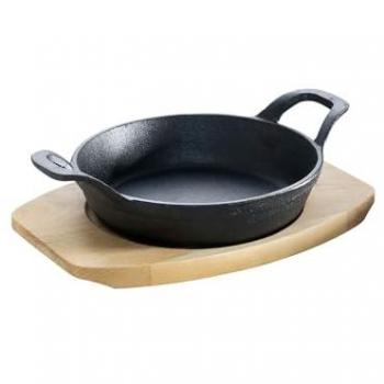 All'Grill Strumento BBQ Padella Inghisa 15cm con Manici e Copertura in Legno