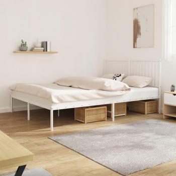 VidaXL Metal Bed Frame without Mattress with Headboard White 150x200 cm