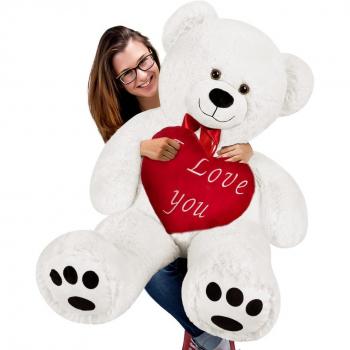 Ours en peluche géant blanc avec coussin en forme de cœur