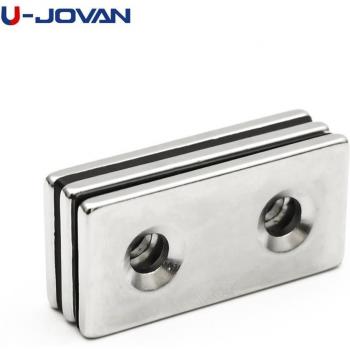 Imanes N35 U-JOVAN, 40x20x3mm, orificio doble de 5mm, avellanado