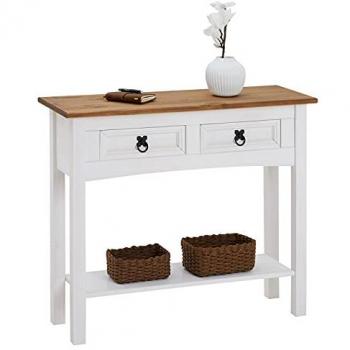 IDIMEX Table console 2 tiroirs en bois massif, blanc/brun Blanc 32x73x88cm