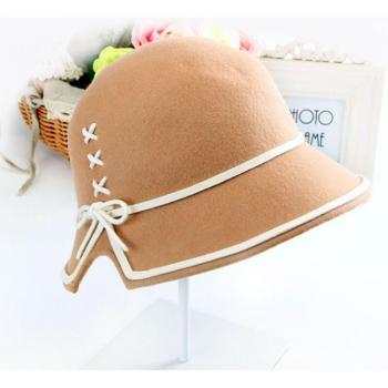 Women's Retro Bow Jazz Hat in Blue Wool