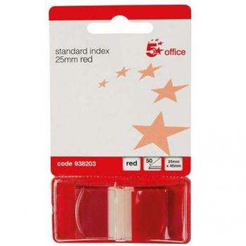 Office Standard Index Flags 5-Pack, 50 Sheets/Pad, 25x45 mm, Red
