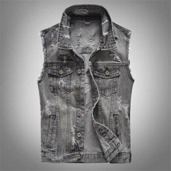 DIMUSI Herren Weste aus zerrissenem Jeansstoff