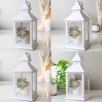 Engraved Floral Heart White Lantern