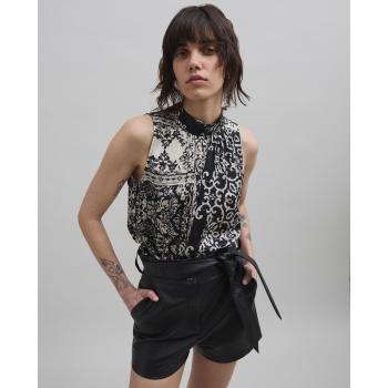 Top IKKS Col Rond Sans Manches Patchwork