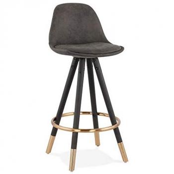 Tabouret Snack KONG MINI 65cm microfibre grise, pieds en bois sombre